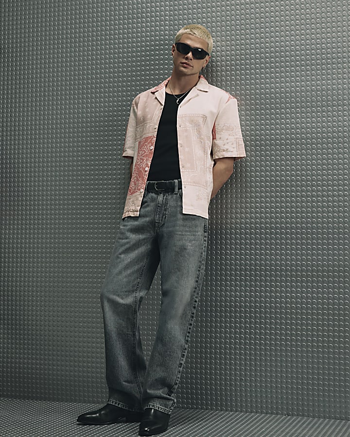 Pink Slim Fit Tapestry Print Cotton Shirt