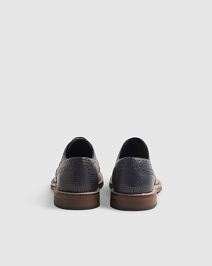 Navy Mixed Texture Brogue Shoes