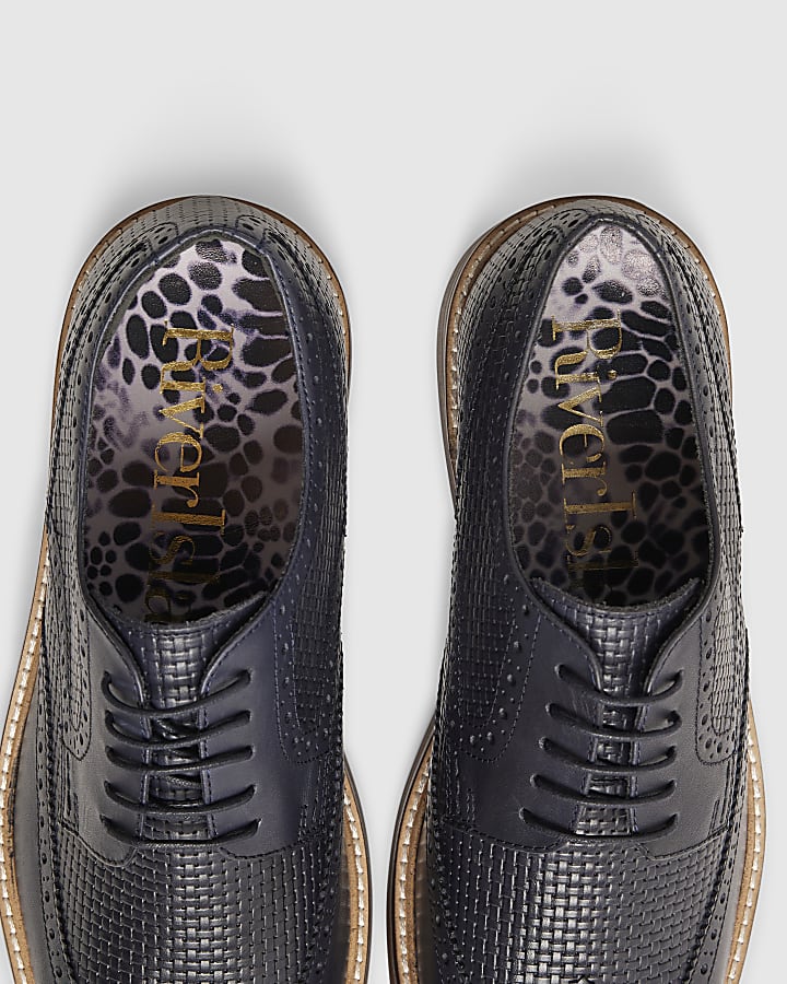 Navy Mixed Texture Brogue Shoes