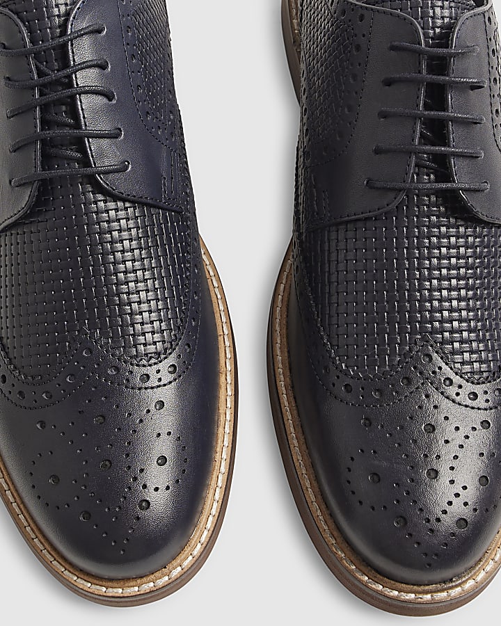 Navy Mixed Texture Brogue Shoes