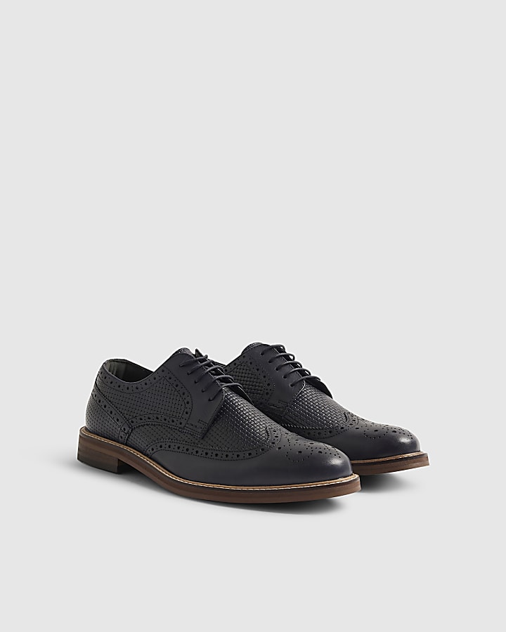 Navy Mixed Texture Brogue Shoes