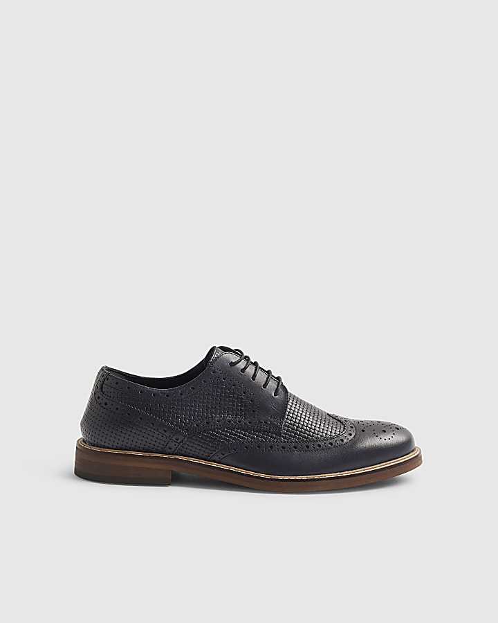Navy Mixed Texture Brogue Shoes