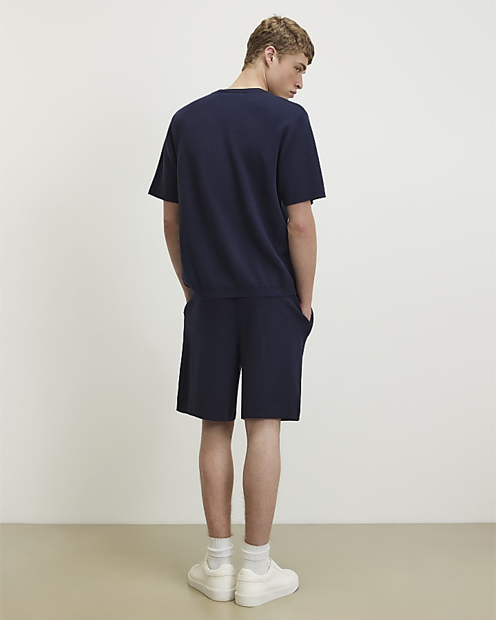 Navy Regular Fit Knitted Shorts