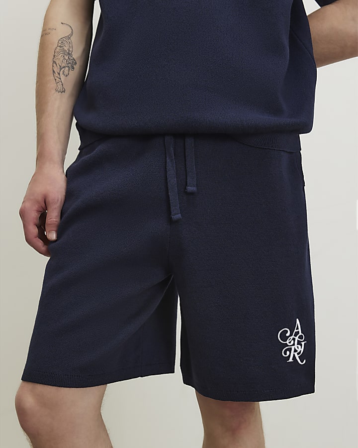Navy Regular Fit Knitted Shorts