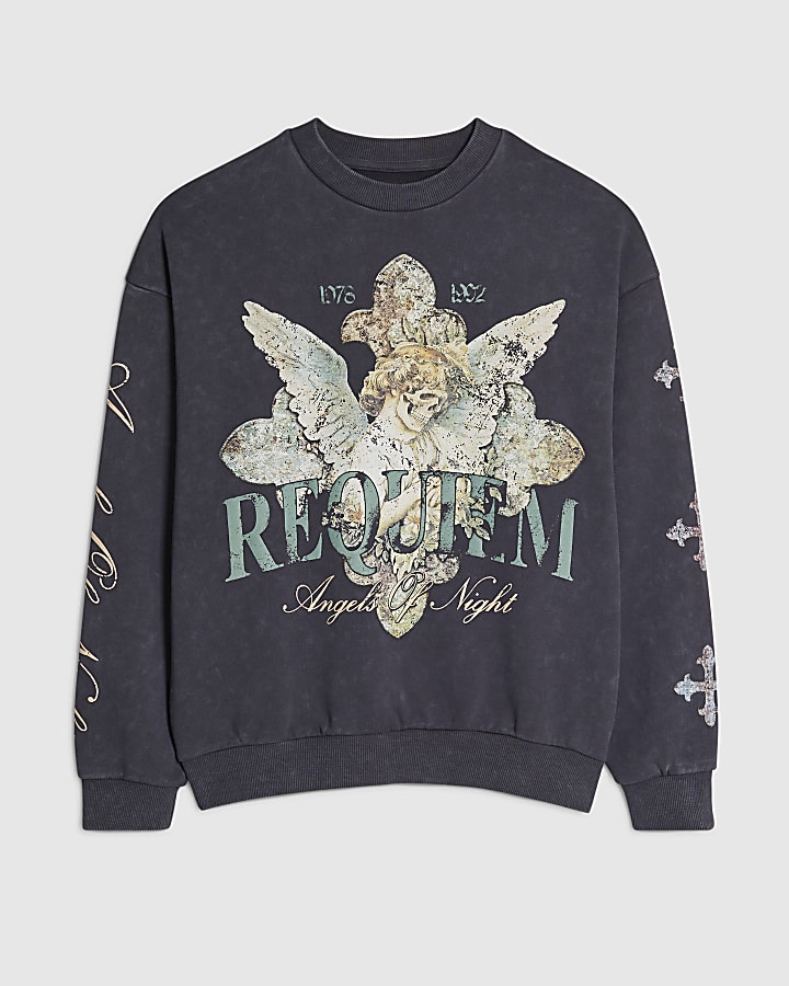 Black Oversized Fit Angel Of Night Sweatshirt
