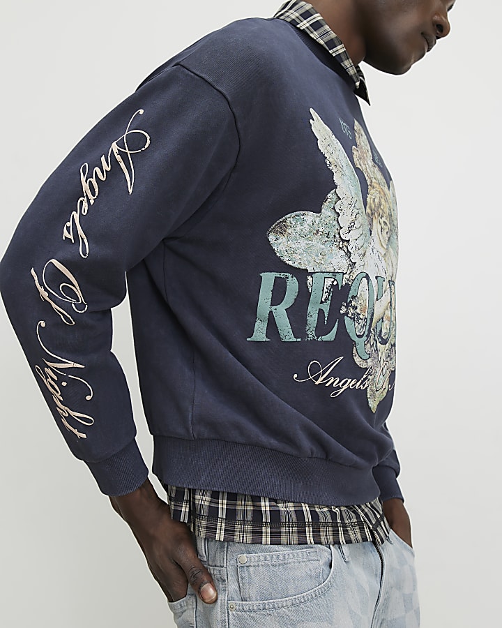 Black Oversized Fit Angel Of Night Sweatshirt