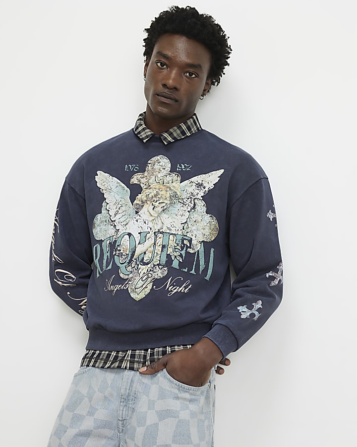 Black Oversized Fit Angel Of Night Sweatshirt