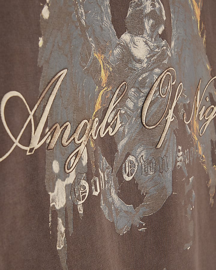 Brown Oversized Fit Angel of Night T-shirt
