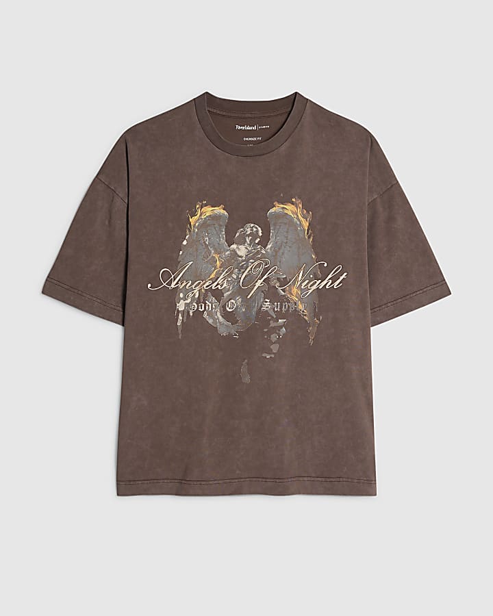 Brown Oversized Fit Angel of Night T-shirt