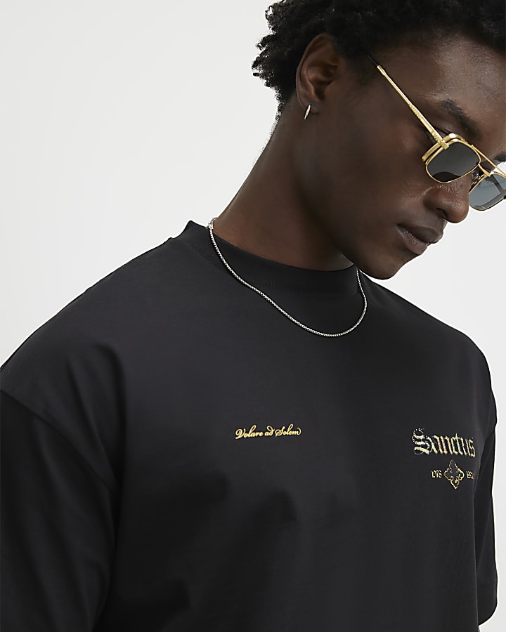 Black Oversized Fit Sanctus Angel T-Shirt