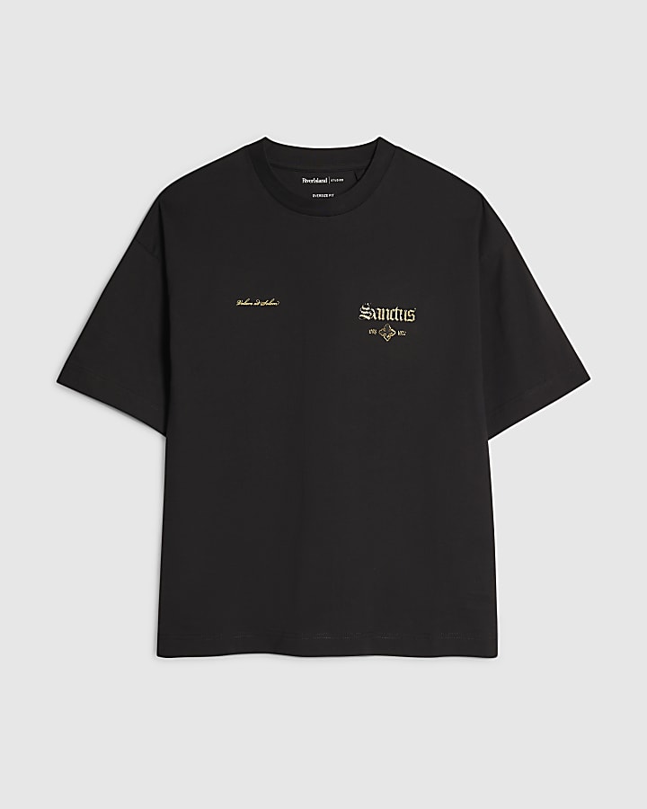 Black Oversized Fit Sanctus Angel T-Shirt