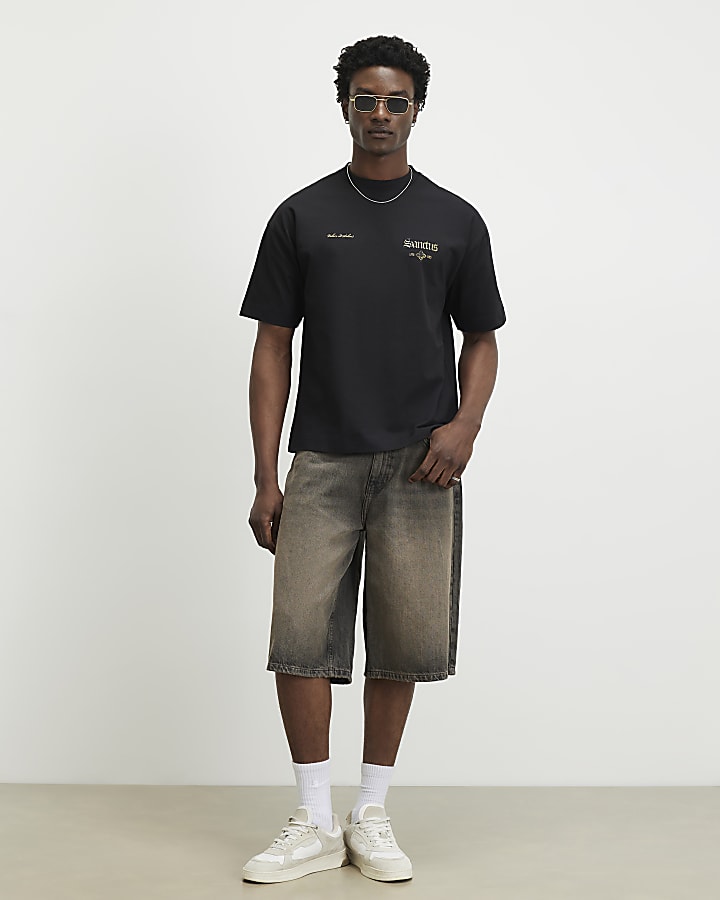 Black Oversized Fit Sanctus Angel T-Shirt