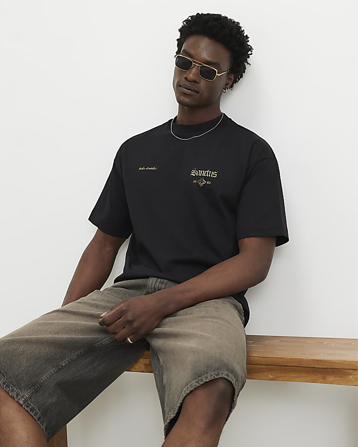 Black Oversized Fit Sanctus Angel T-Shirt