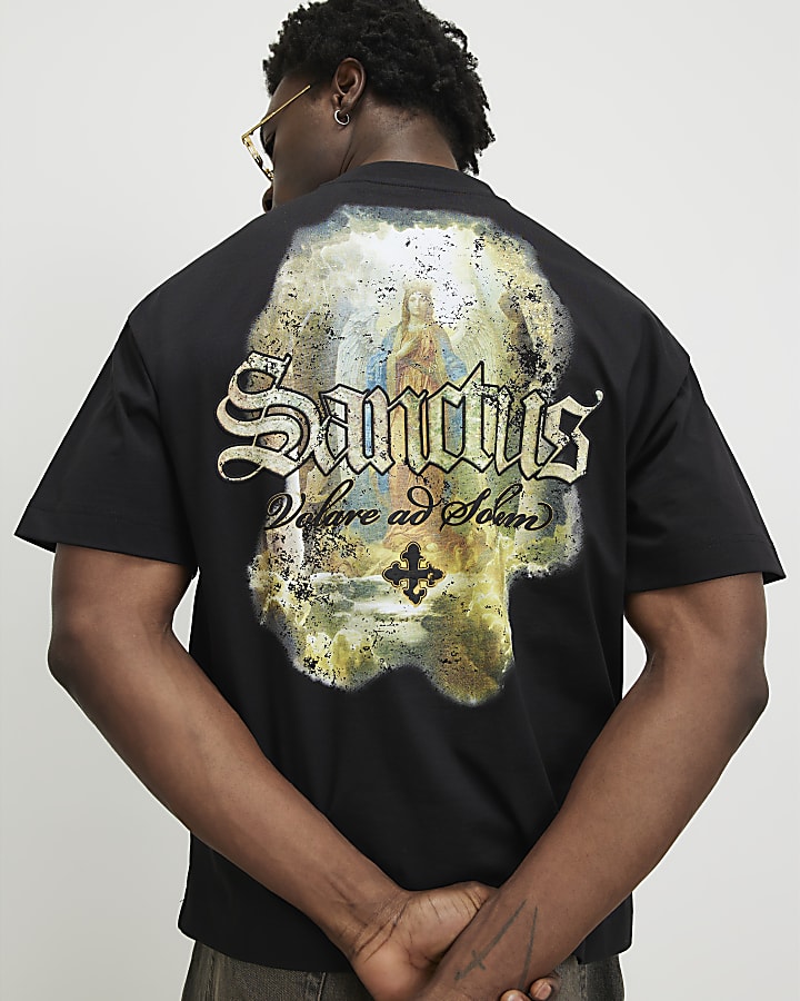 Black Oversized Fit Sanctus Angel T-Shirt