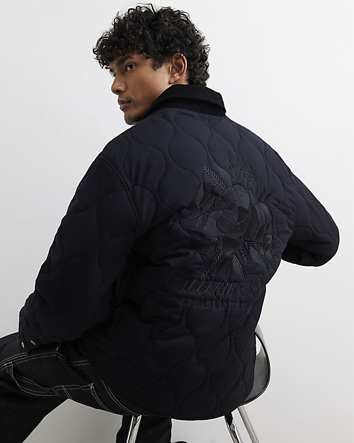 Black Cotton Quilted Overshirt