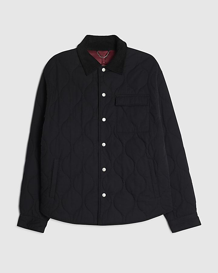 Black Cotton Quilted Overshirt