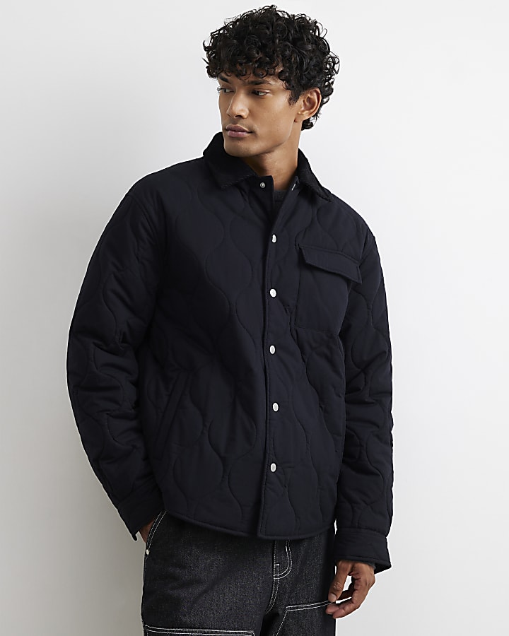Black Cotton Quilted Overshirt
