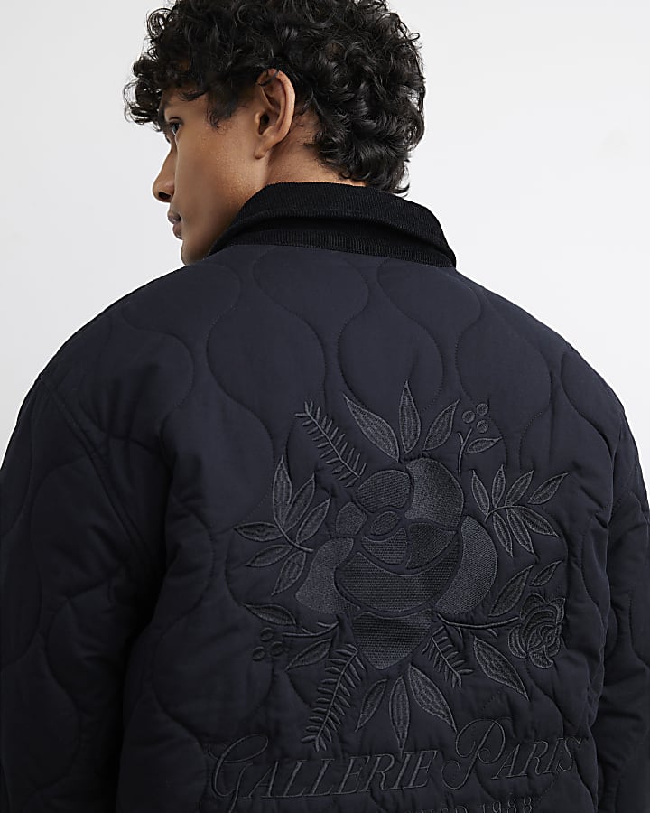Black Cotton Quilted Overshirt
