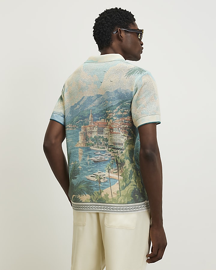 Beige Regular Fit Crochet Scenic Shirt