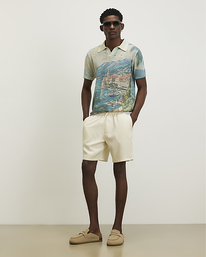 Beige Regular Fit Crochet Scenic Shirt