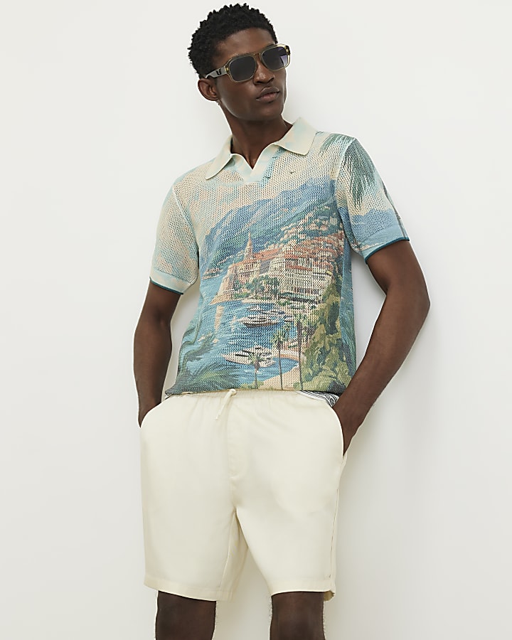 Beige Regular Fit Crochet Scenic Shirt