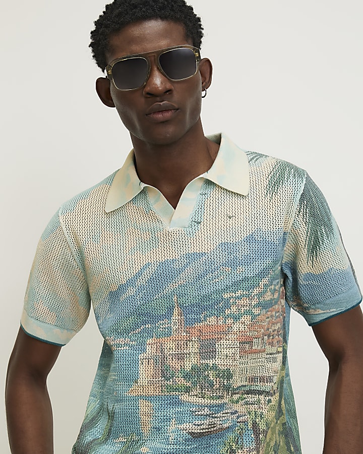 Beige Regular Fit Crochet Scenic Shirt