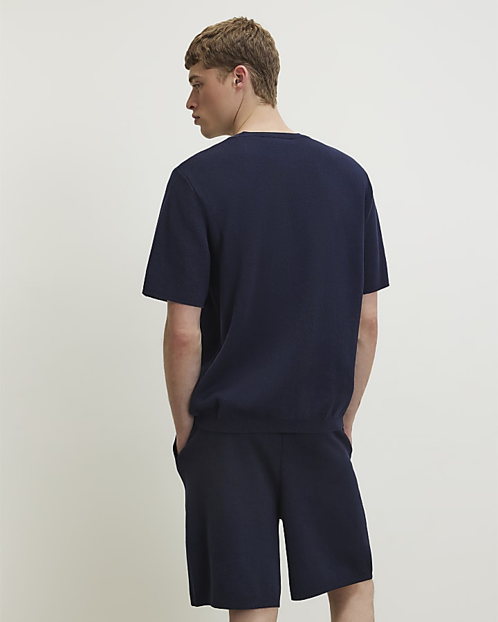 Navy Regular Fit Knitted T-Shirt