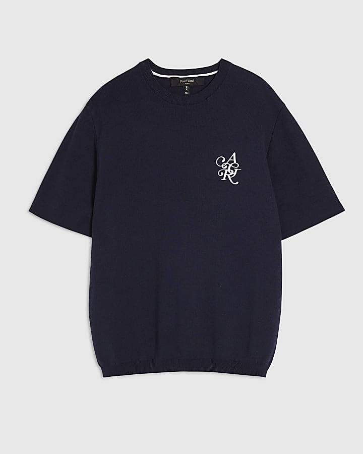 Navy Regular Fit Knitted T-Shirt