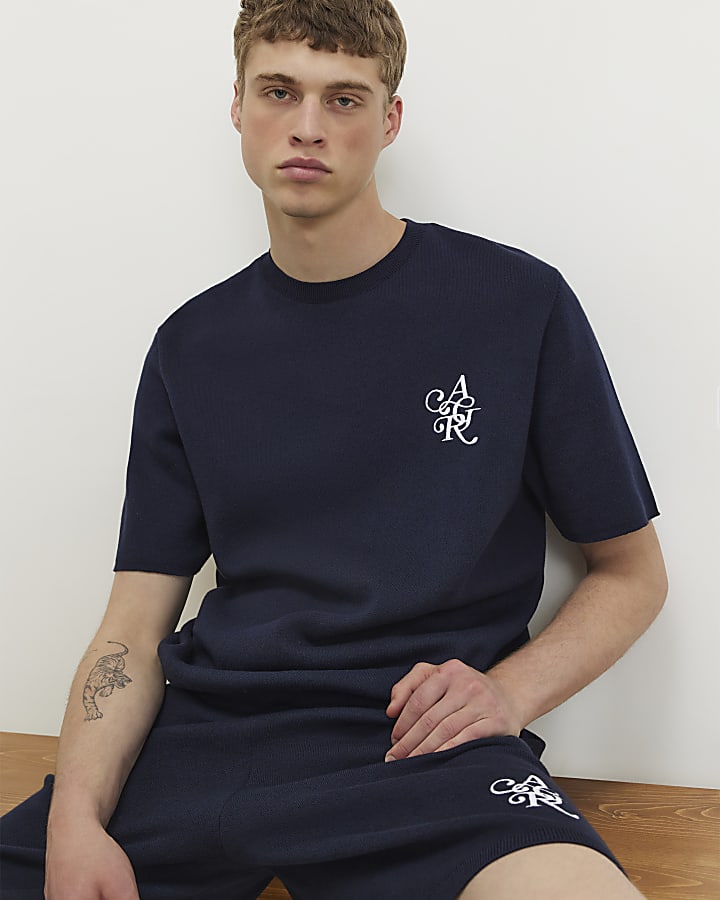 Navy Regular Fit Knitted T-Shirt