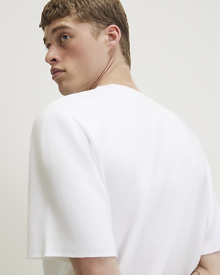 White Regular Fit Knitted T-Shirt