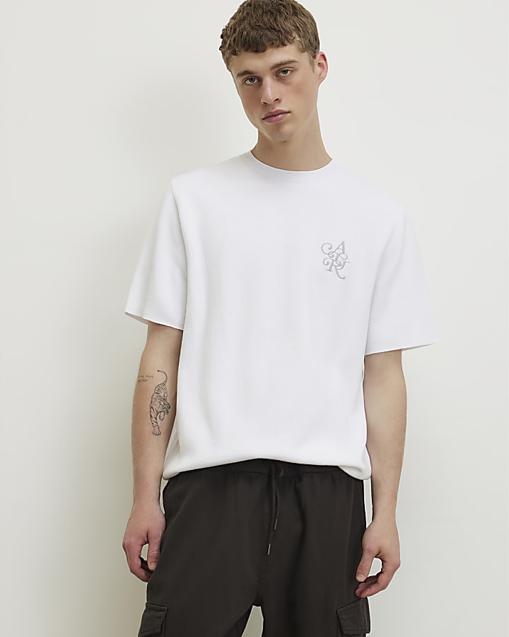 White Regular Fit Knitted T-Shirt