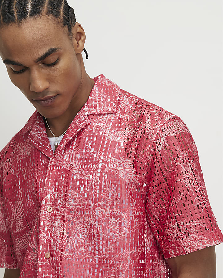 Pink Regular Fit Japanese Crochet Shirt
