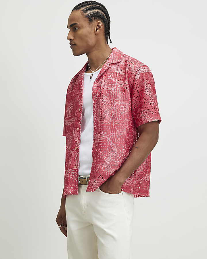 Pink Regular Fit Japanese Crochet Shirt