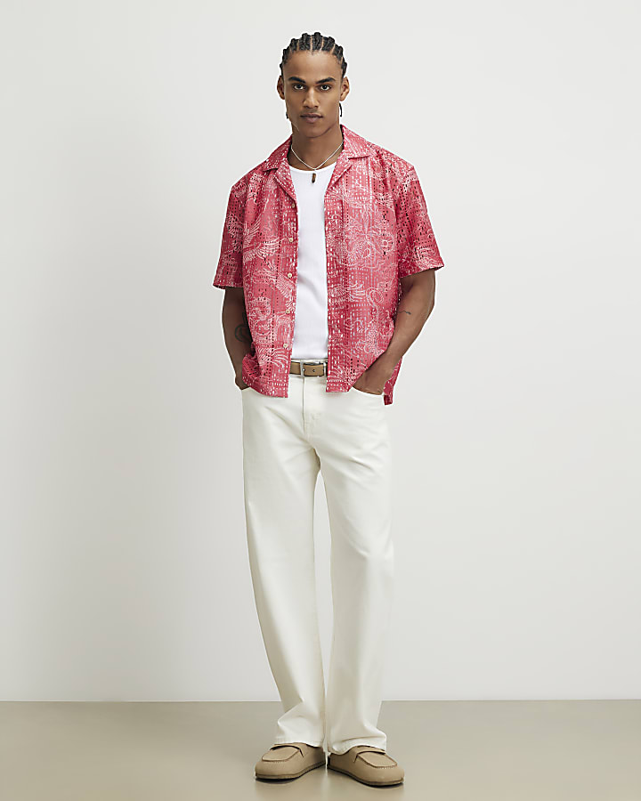 Pink Regular Fit Japanese Crochet Shirt