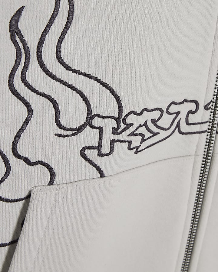Grey Cotton Blend Tsukushi Dragon Hoodie