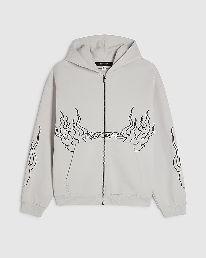 Grey Cotton Blend Tsukushi Dragon Hoodie