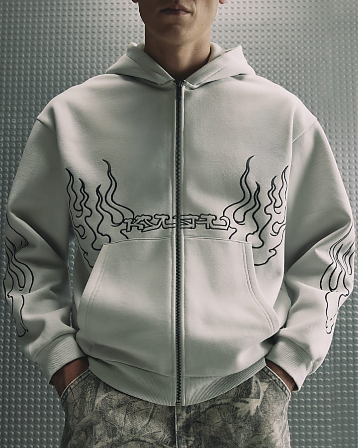 Grey Cotton Blend Tsukushi Dragon Hoodie