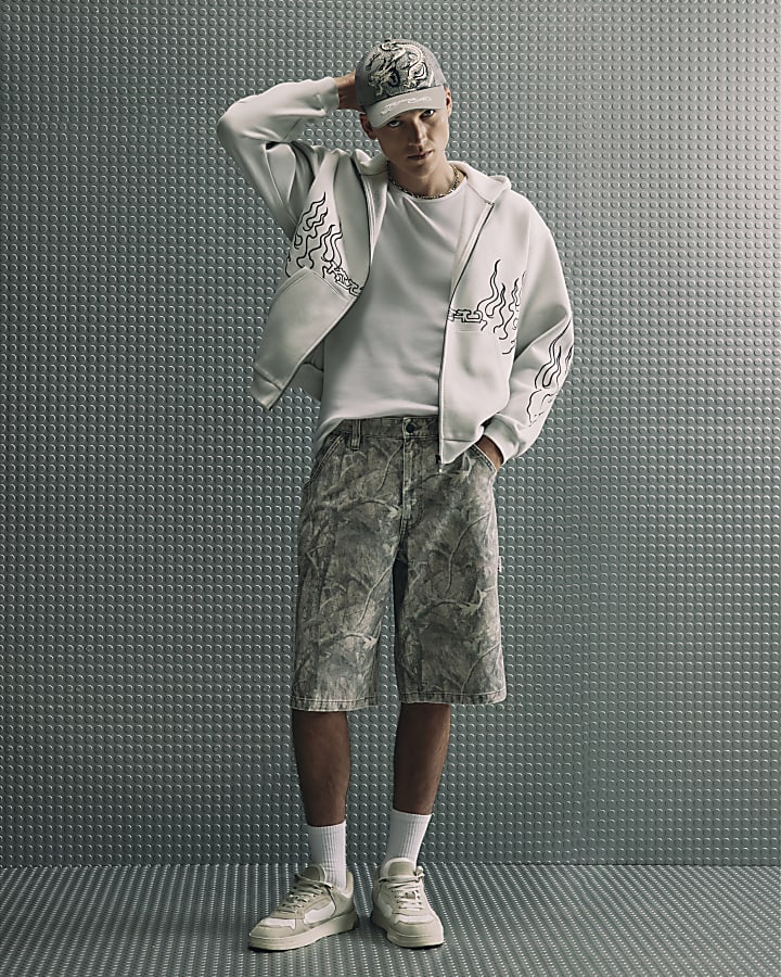 Grey Cotton Blend Tsukushi Dragon Hoodie