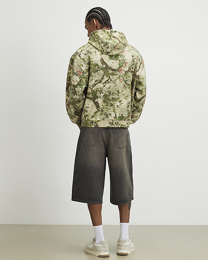 Green Oversized Fit Camouflage Floral Hoodie