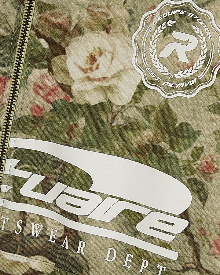 Green Oversized Fit Camouflage Floral Hoodie