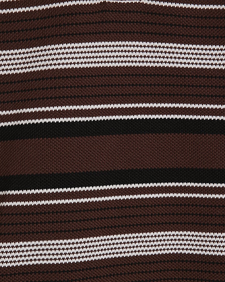 Brown Oversized Fit Cotton Striped Polo Shirt