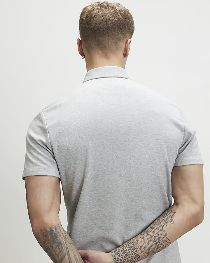 Grey Muscle Fit Pique Short Sleeve Shirt