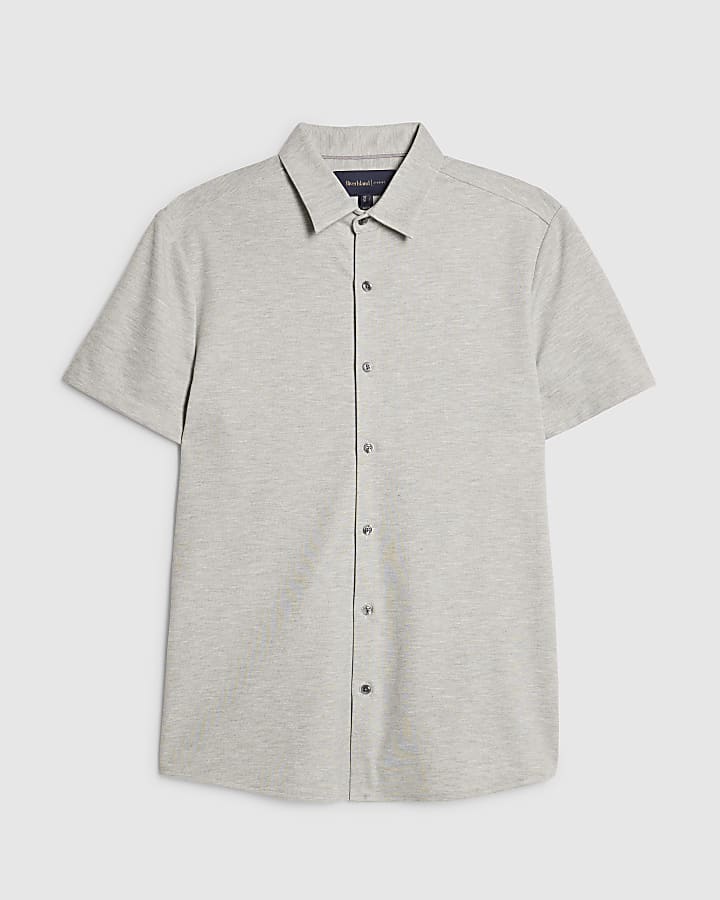 Grey Muscle Fit Pique Short Sleeve Shirt