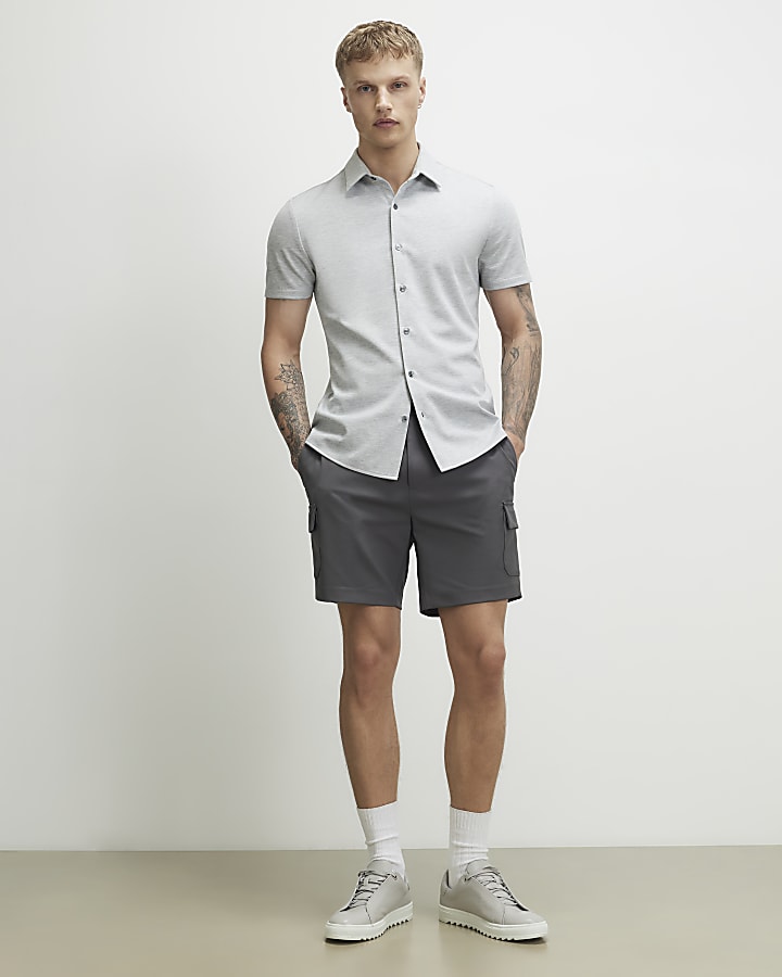 Grey Muscle Fit Pique Short Sleeve Shirt