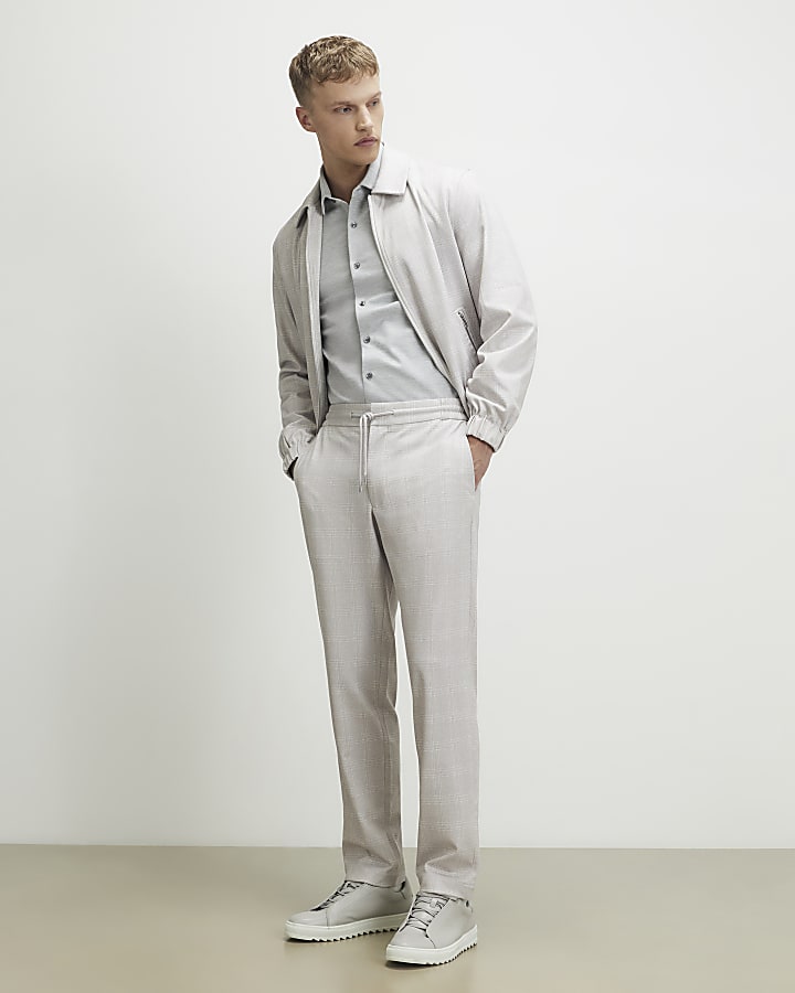 Grey Muscle Fit Pique Long Sleeve Shirt