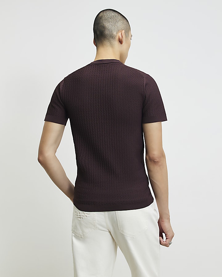 Red Muscle Fit Zig Zag Textured T-Shirt