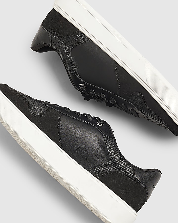 Black Cupsole Panelled Lace up Trainers
