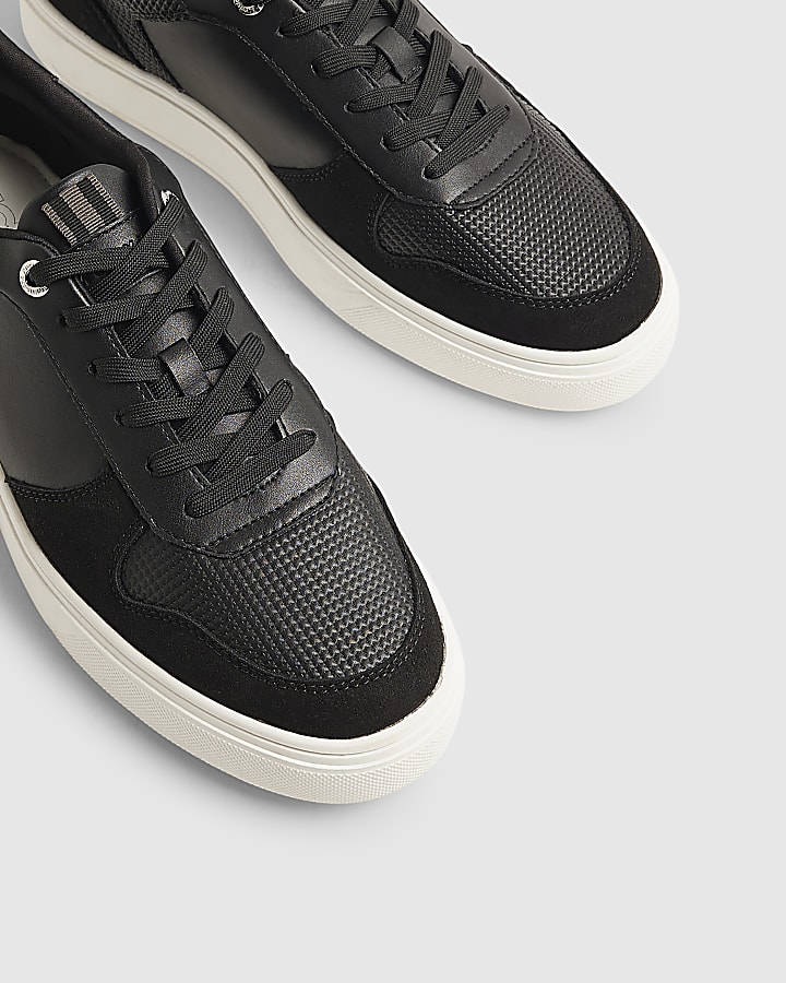 Black Cupsole Panelled Lace up Trainers
