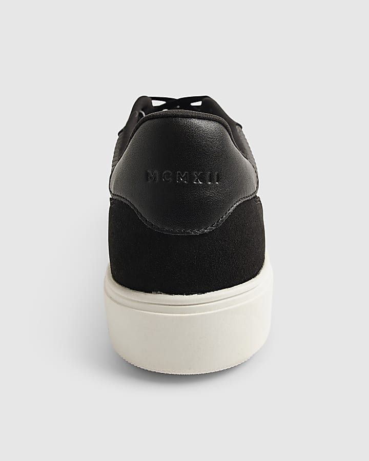 Black Cupsole Panelled Lace up Trainers