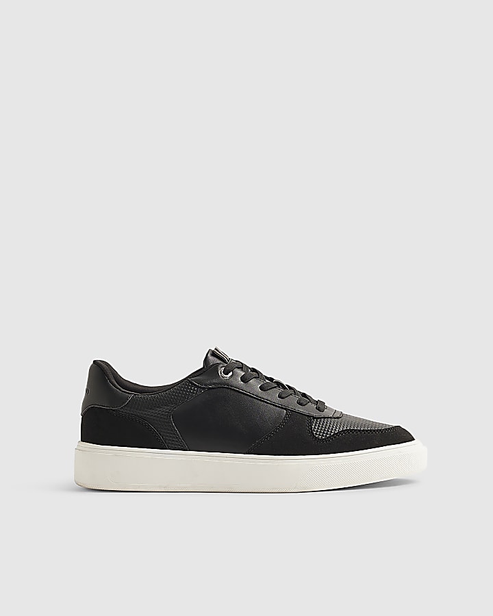 Black Cupsole Panelled Lace up Trainers